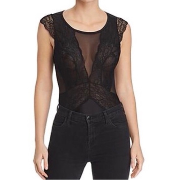 Sam Edelman Tops - NEW Sam Edelman Black Mesh Lace Capsleeve Bodysuit
